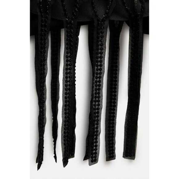 ZARA Sequin Cocktail Dress Black S Beaded Fringe Slip LBD 9363 122 Holidays New - Picture 15 of 16